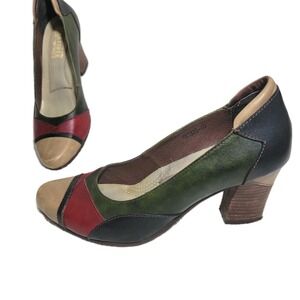 L'Artiste Spring Step Oeiras Colorblock Leather Heels Women's EUR 40 US 9.5 EUC‎